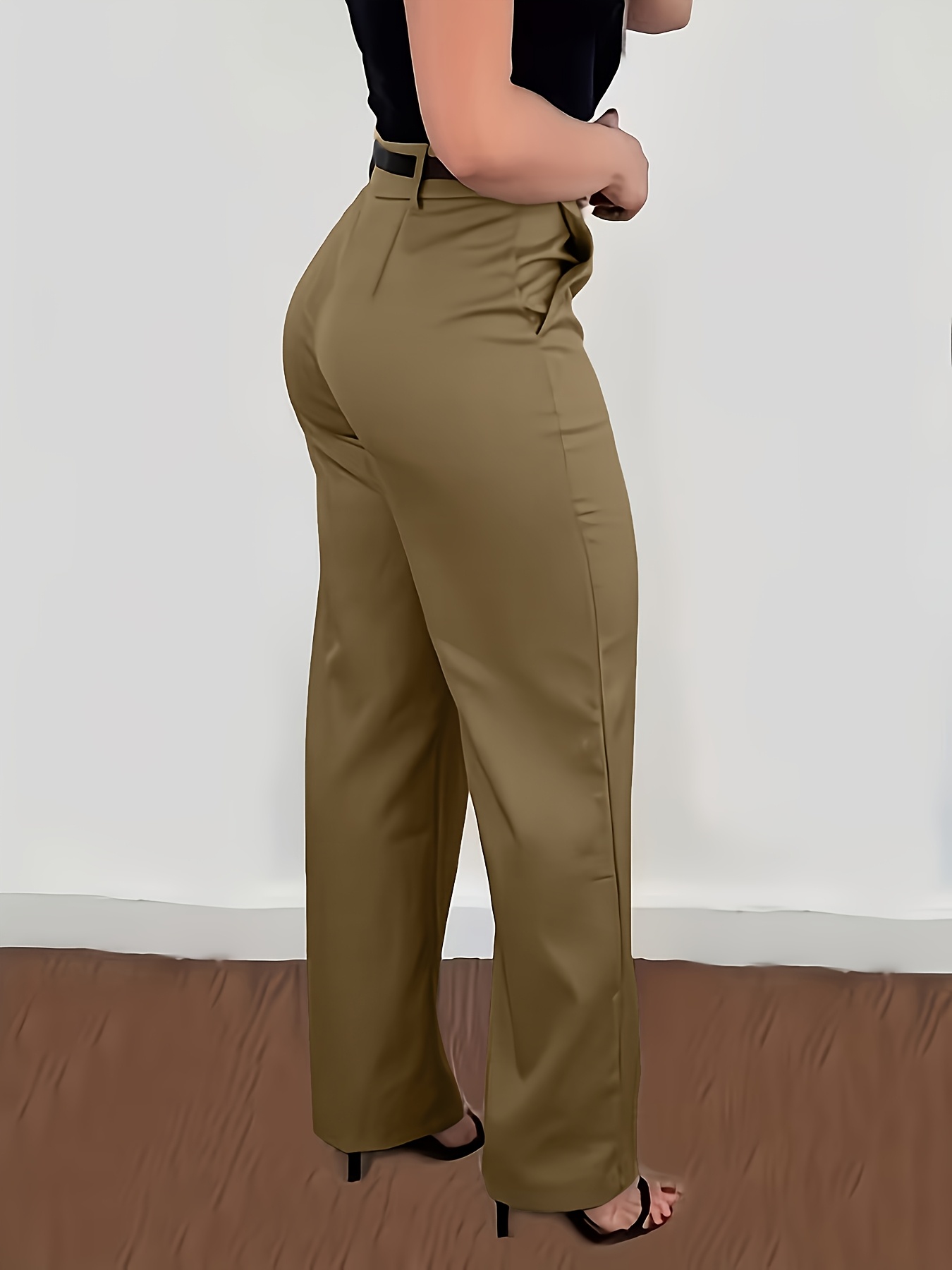 Beltless Elegant Casual Women's Trousers, Solid Color Spring/autumn Suit Pants for Professional Wear, Women's Clothing - Image 2