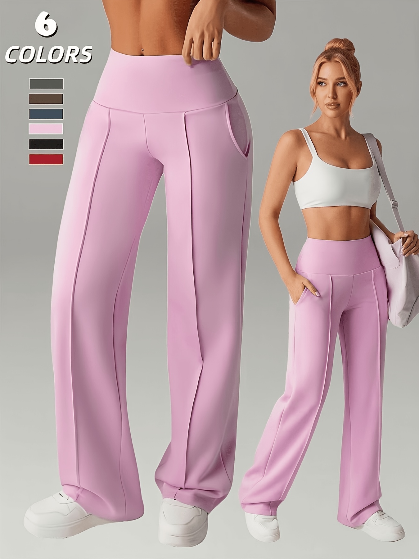 Women'S Leggings, 1pc Straight Wide-Leg Pants, Athletic Quick-Dry Yoga Pants with Pockets, Commuter-Friendly Yoga Trousers, Stretch Athletic Pants High-Waist Leggings, Slight Flared Skinny Pants - Image 6