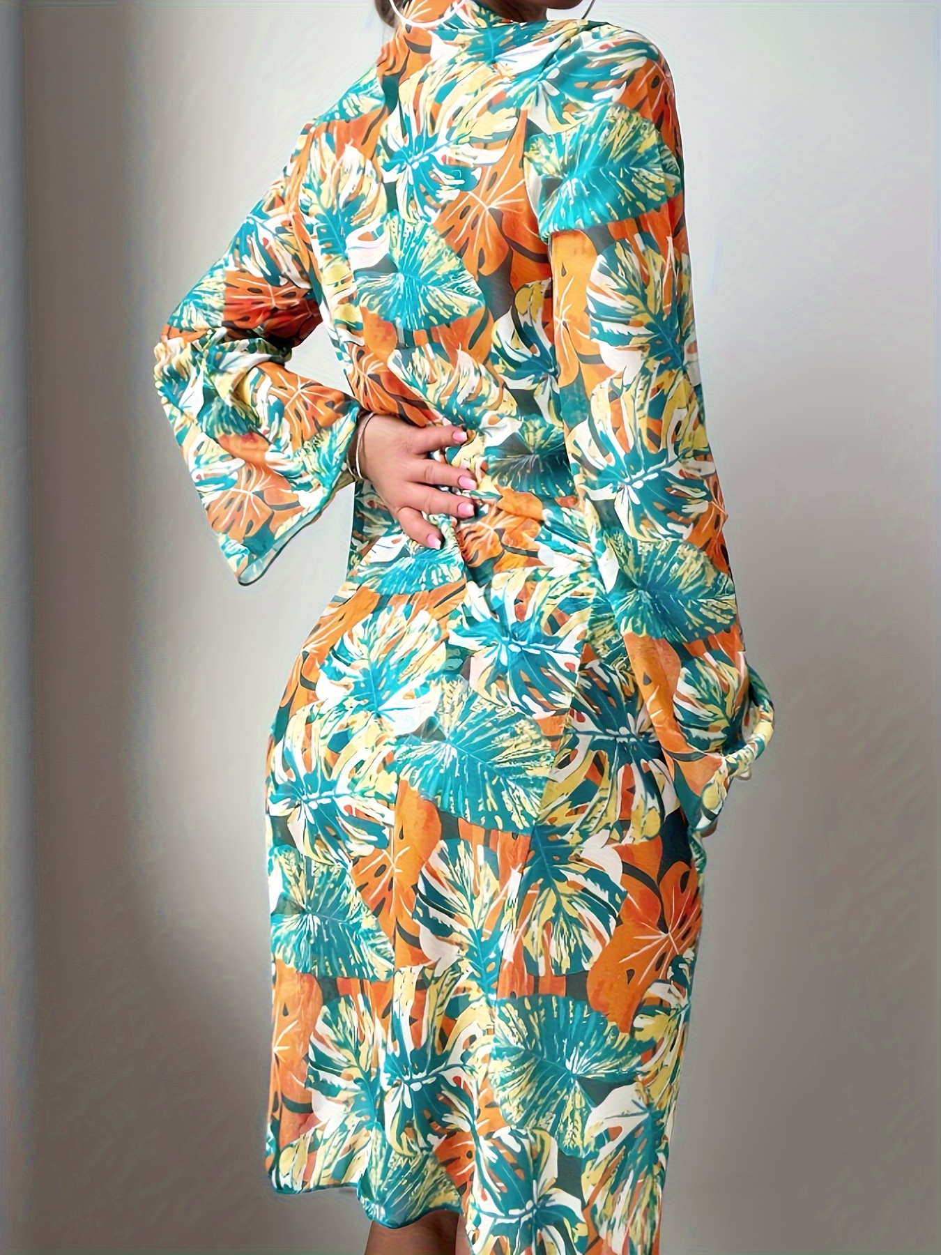 3pcs Beach Plant Print Swimsuit Set - Image 3
