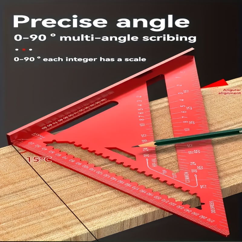 Precision Woodworking Square - Red Triangle Ruler with Serrated Edge for Accurate Measurement, Home Improvement And Design Projects, Ideal Woodworking Tool Random Color - Image 9