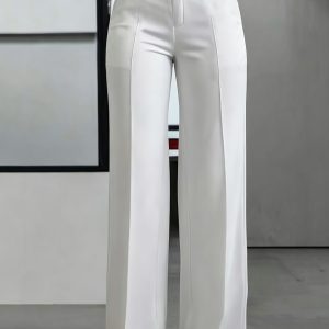 Women'S Solid High Waist Drapy Wide-Leg Suit Pants, Floor-Length Trousers with Center Crease, Wrinkle Resistant & Machine Washable, Straight Dress Pants for Work Commute, Suitable for All Formal Occasions Outfits