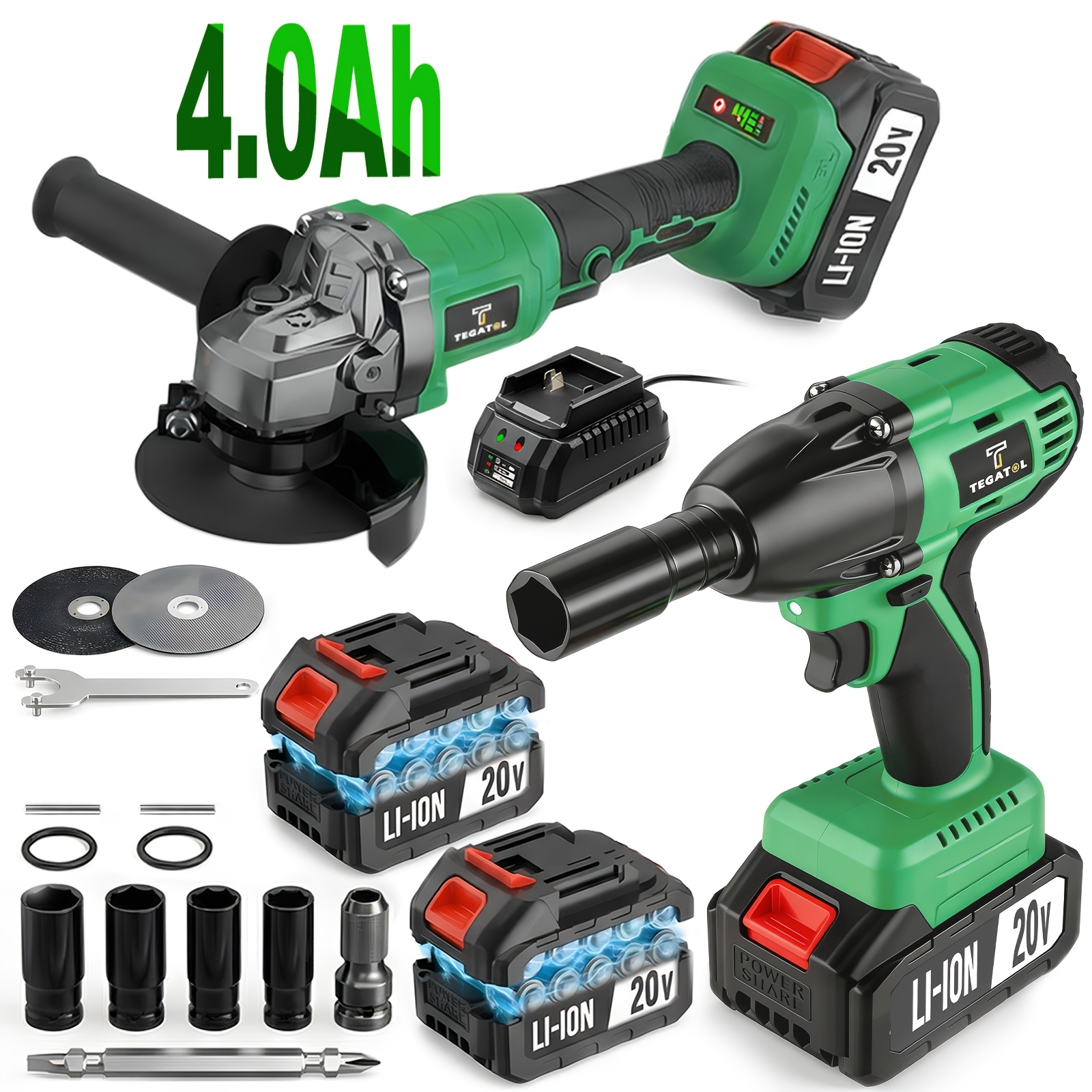 All-in-One 20V Brushless Power Tool Kit For Home - 4 Cordless Tools With 3 Batteries, Impact Wrench & Hammer Drill, Angle Grinder, Electric Drill, Combo For Renovation - Image 2