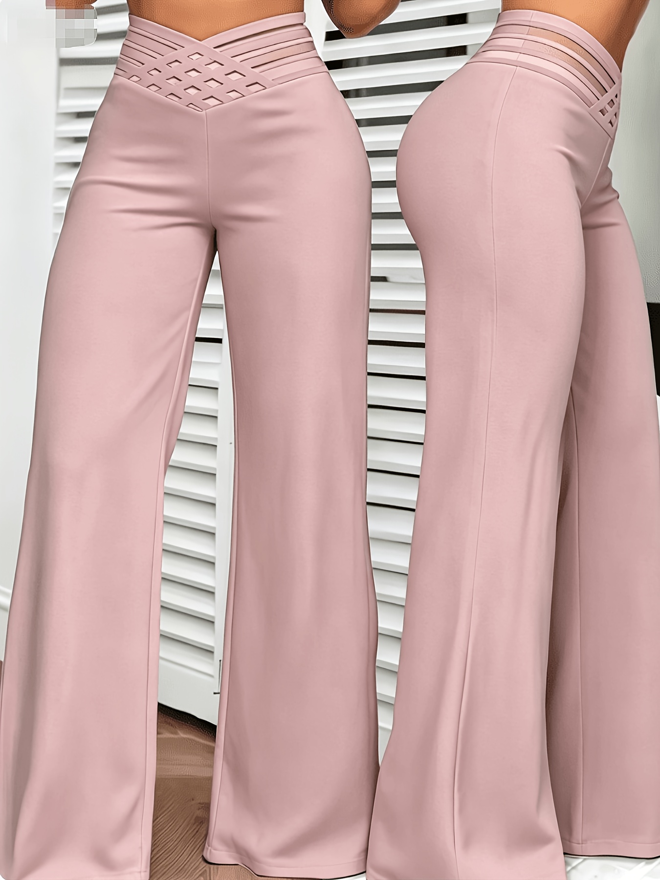 Women'S Cross-Waist Straight Pants with Mesh Design, Suitable for Outings And Dates, These Solid Color Slightly Stretchy Casual Trousers - Image 9