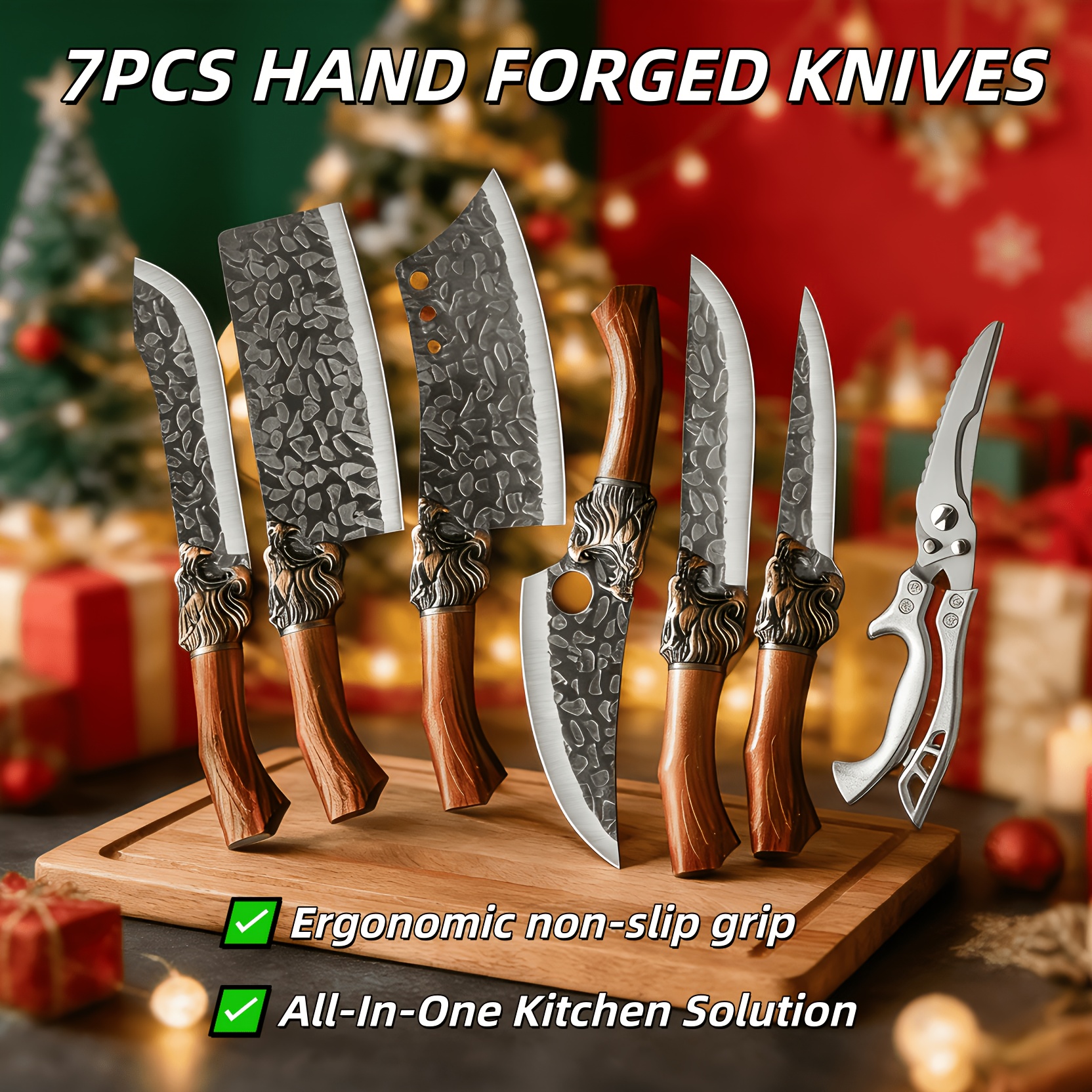 7pcs Kitchen Chef Knife Set; High Quality Chef's Knife; High Hardness Quality Steel Blade, Sharp and Durable; Essential Knives for Home Kitchen/dining; Meat Slicer Knife; Vegetable Knife; Fruit Knife; Butcher Knife; Chicken Deboning Scissors. - Image 2