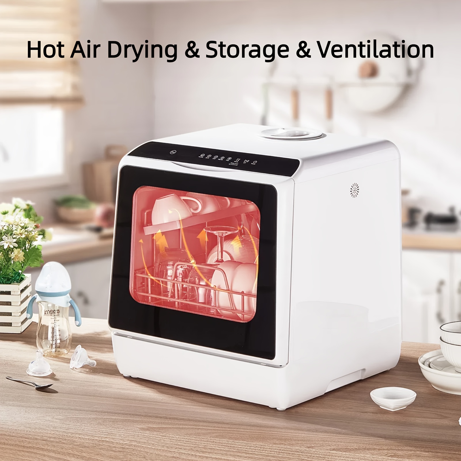 Countertop Dishwasher with 5+1 Programs, Baby Care, Dual Spray, High-Temp, Air-Dry, Timeing Function, No Hookup Needed, Portable Dishwasher with 1.32gal Built-in Water Tank, Mini Dishwasher for Home, Apartments, RVs - Image 3