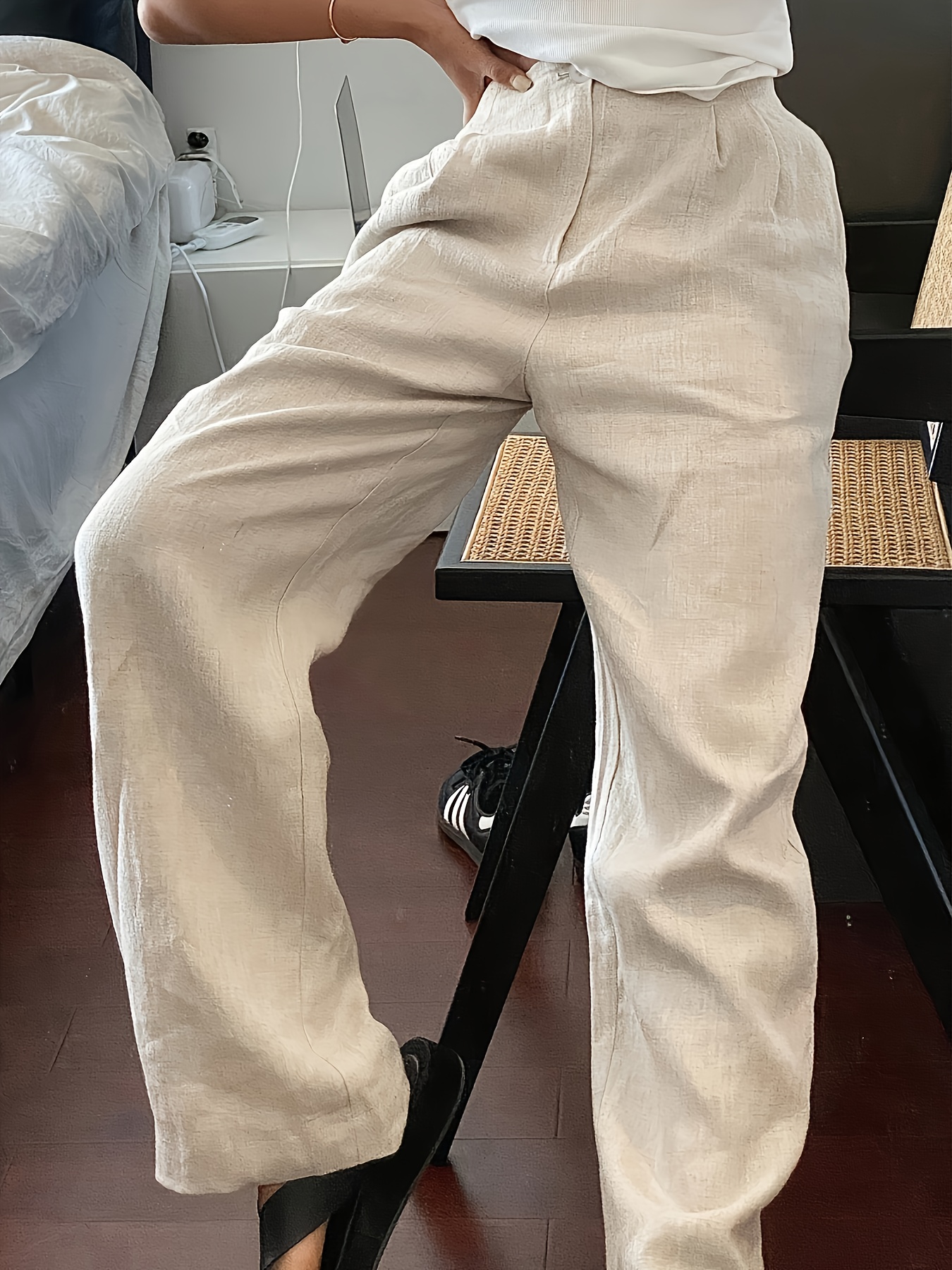 2026 Spring/Summer New Vacation Style Women's High-Waisted Pants / Business Casual Vacation Wide-Leg Pants, Loose Fit Summer New Linen LL168 - Image 10
