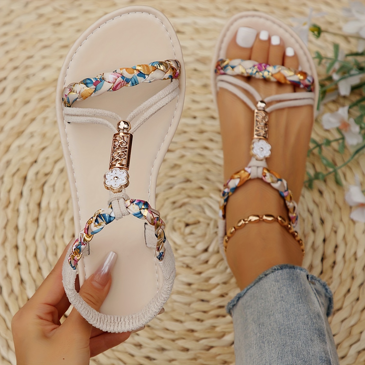 Women's Braided Sandals - Elastic Strap Slip On Lightweight Beach Shoes, Comfort Non-slip - For Women - Suitable for Summer, Beach & Vacation - Perfect Gift for Women - Image 2