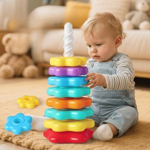 6-Layer Rainbow Spinning Stacking Tower, Kids Party & Christmas Gift, Back to School & School Supplies. Unisex Pretend Play Toy, Ideal for Parties and Holidays. Boosts Interaction, Trains Hand-eye-foot Coordination. Random Colors & Styles.