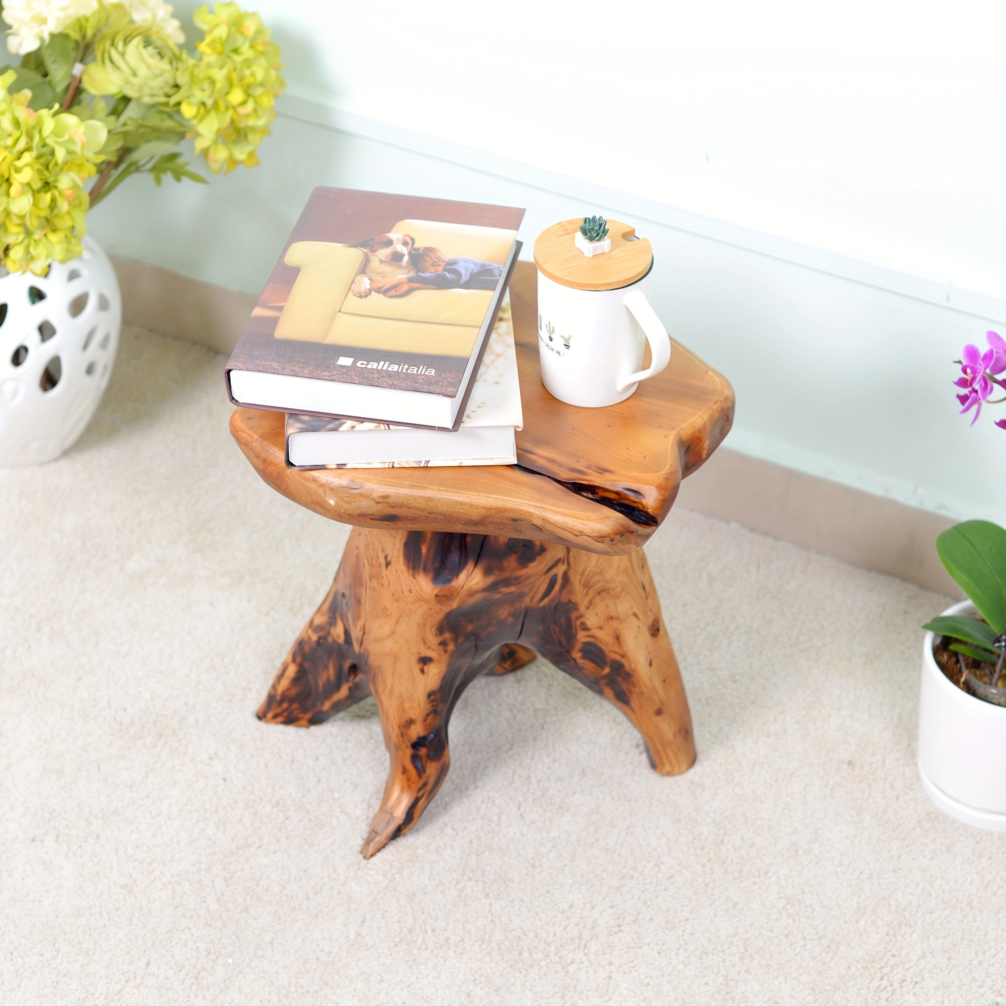 1pc Natural Edge Solid Fir Wood Stool - Rustic Tree Stump Design Indoor/Outdoor Side Table, 280lb Weight Capacity, High Quality Easy-Clean Surface, Versatile for Home, Restaurant, Patio, Living Room Decor, Indoor Outdoor Furniture | Natural Aesthetic | Durable Construction, Solid Wood Furniture - Image 2