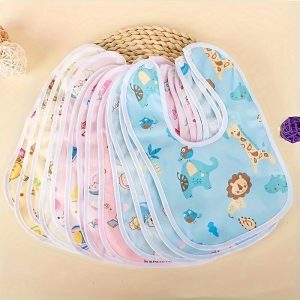 Random 8pcs or 10pcs Pink, Yellow, and Blue Crystal Velvet U-Shaped Drool Bibs, Baby Feeding Bibs, Infant Feeding Aprons