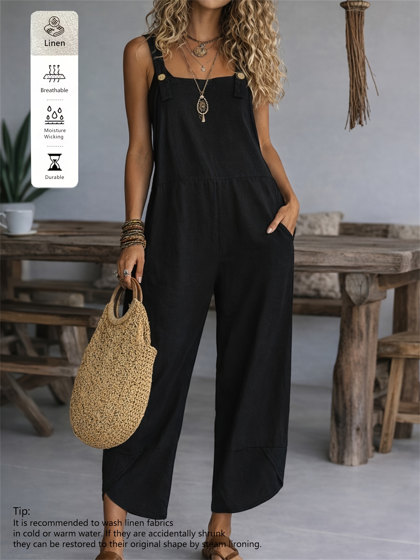 Women's Casual Fashion Solid Color Loose Wide-Leg Overalls - Image 7