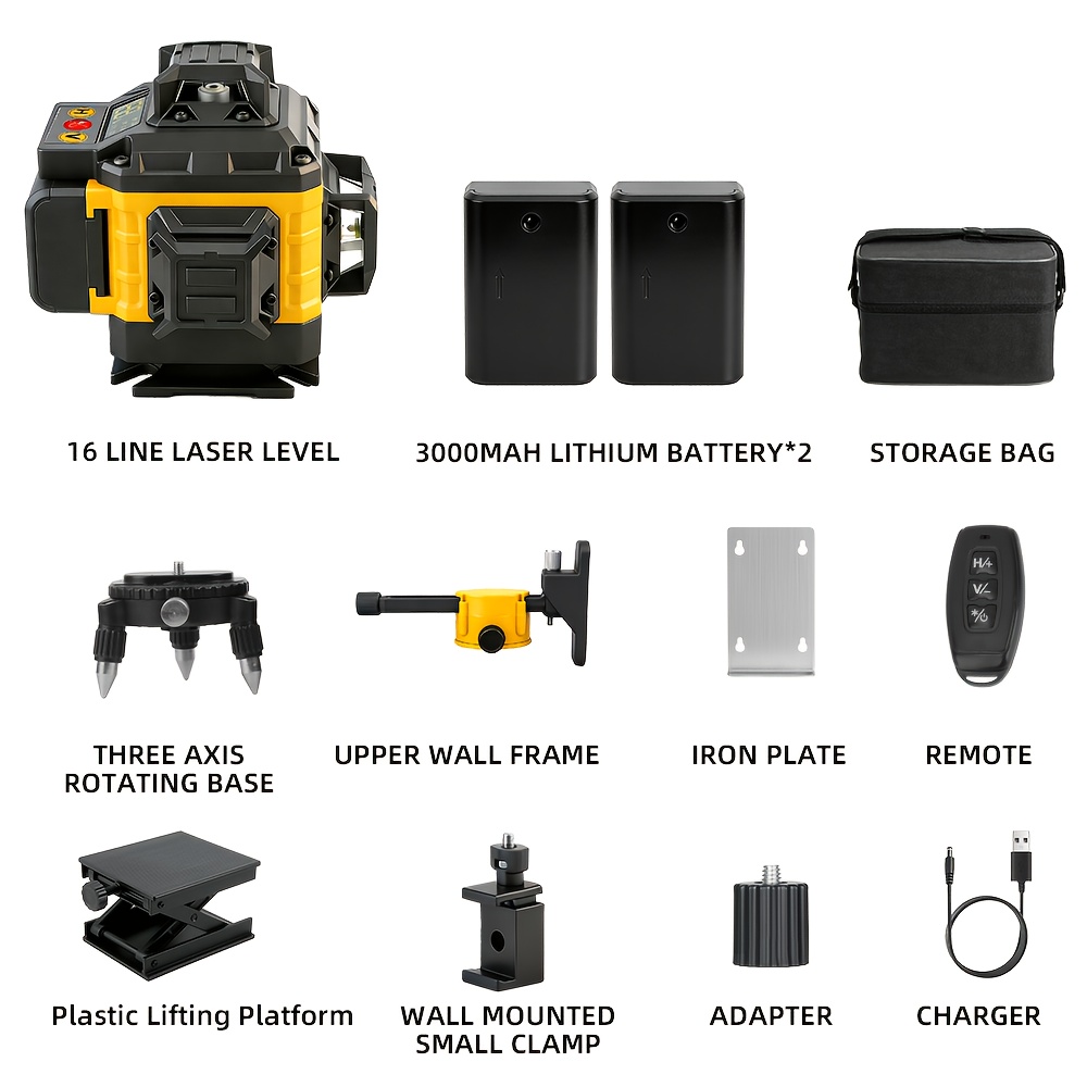 Professional 16-Line Laser Level 360 Self Leveling, 2x 3000mAh Batteries | Remote | Laser Level with 39"Adjustable Tripod, Lazer Leveler Tool for Picture Hanging, Construction, Tile, Renovation, Wall Floor Alignment,laser Level with Tripod - Image 9