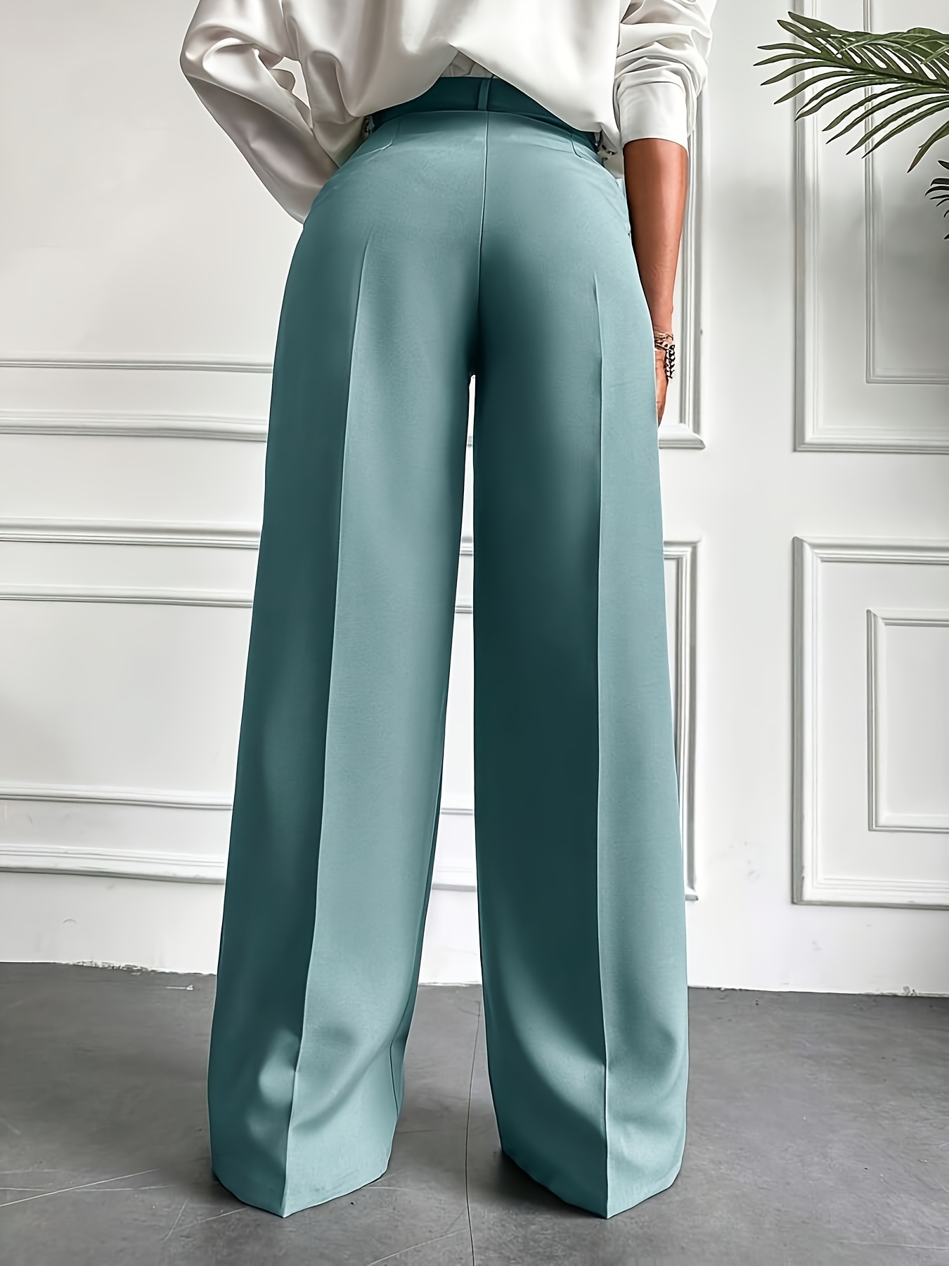 Women's Elegant Wide-Leg Dress Pants with Slant Pocket - Solid Color Suit Trousers, Machine Washable Blazer-Compatible for, Office & Semi-Formal Wear | Year-Round Professional Attire (No Stretch) - Image 3