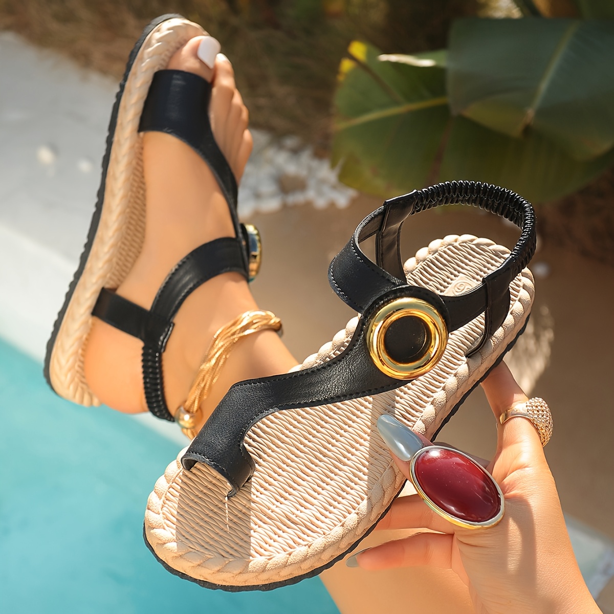 Summer New Flat Sandals - Fashionable And Versatile - Casual And Durable - Round Golden Additions - Elegant And Lightweight - Non-Slip Soft Sole - Comfortable Home And Outdoor Bohemian Flat Slippers, Fashionable Beach Slippers, Women Shoes - Image 22