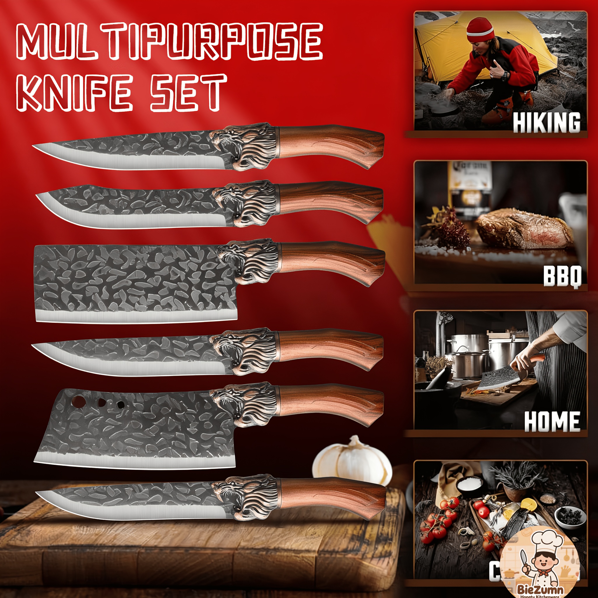 7pcs Kitchen Chef Knife Set; High Quality Chef's Knife; High Hardness Quality Steel Blade, Sharp and Durable; Essential Knives for Home Kitchen/dining; Meat Slicer Knife; Vegetable Knife; Fruit Knife; Butcher Knife; Chicken Deboning Scissors. - Image 6