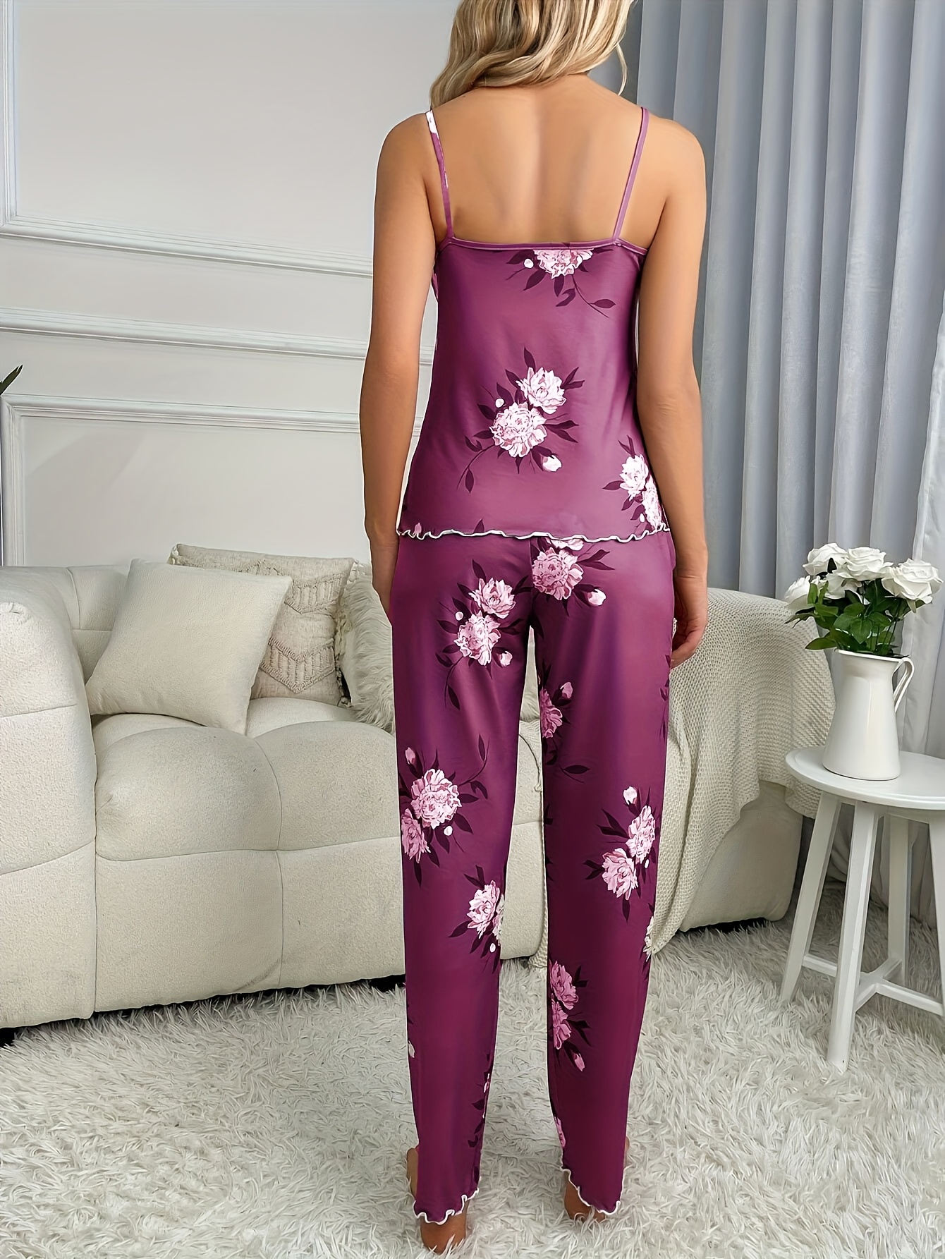 Women's Floral Print Camisole and Pants Pajama Set in Comfortable Fabric - Image 4