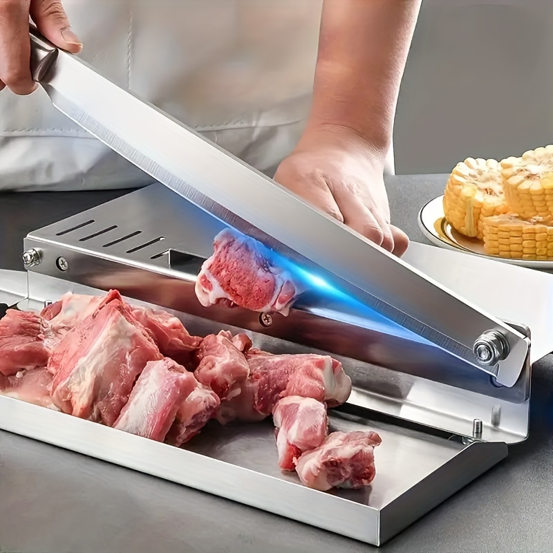 Easy Clean Stainless Steel Manual Meat Slicer and Bone Cutter - Non-Slip Base, Adjustable Blade, Rectangular Blade, Adjustable Thickness, Easily Cut Frozen Beef, Chops, Fruits and Vegetables - for Home Kitchens and Delis, Meat Grinder, Kitchen Gadget - Image 5
