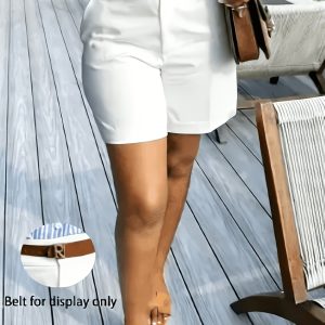 Directional, Solid-color Casual White-collar Work Shorts, Without a Belt