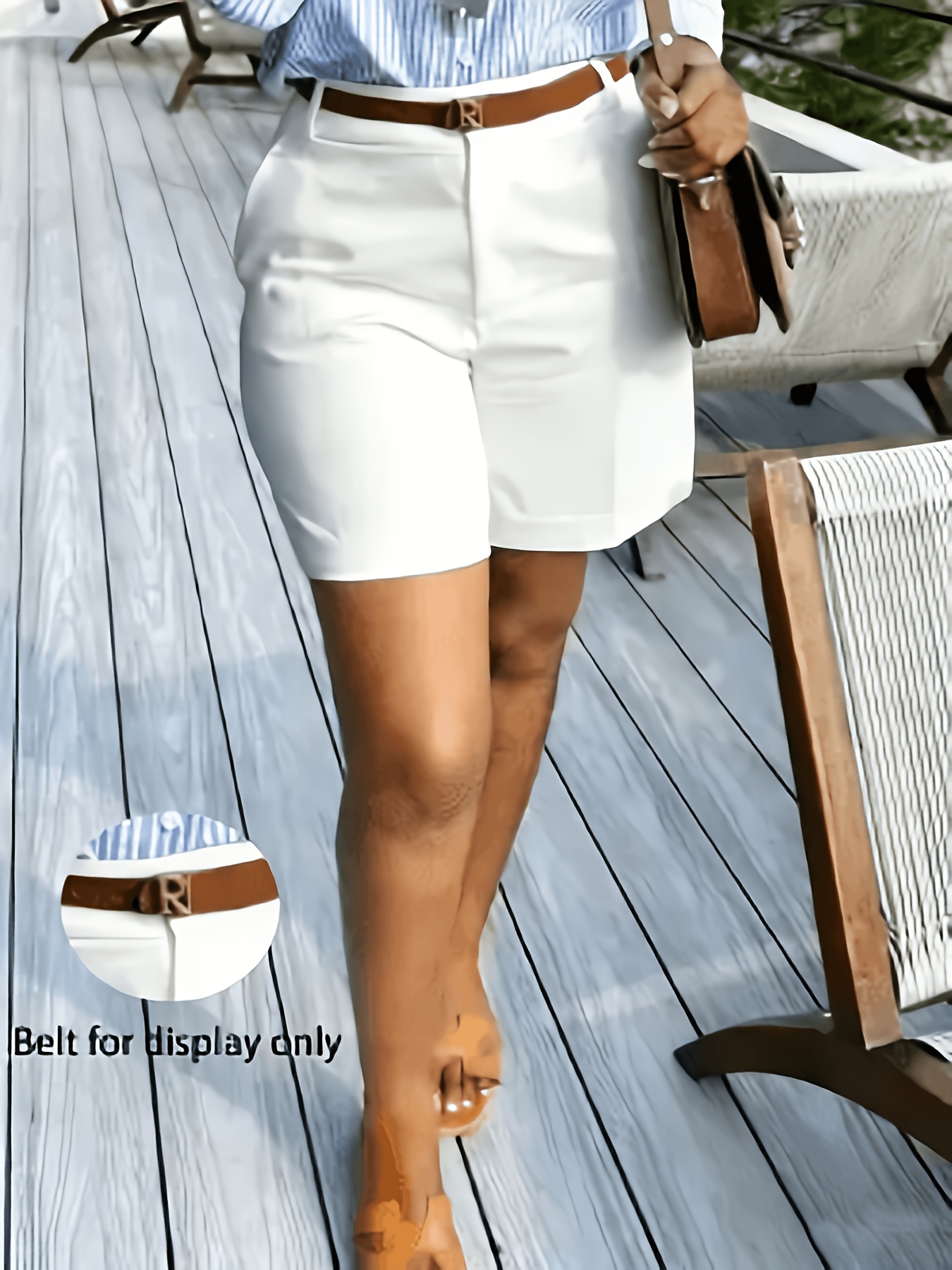 Directional, Solid-color Casual White-collar Work Shorts, Without a Belt