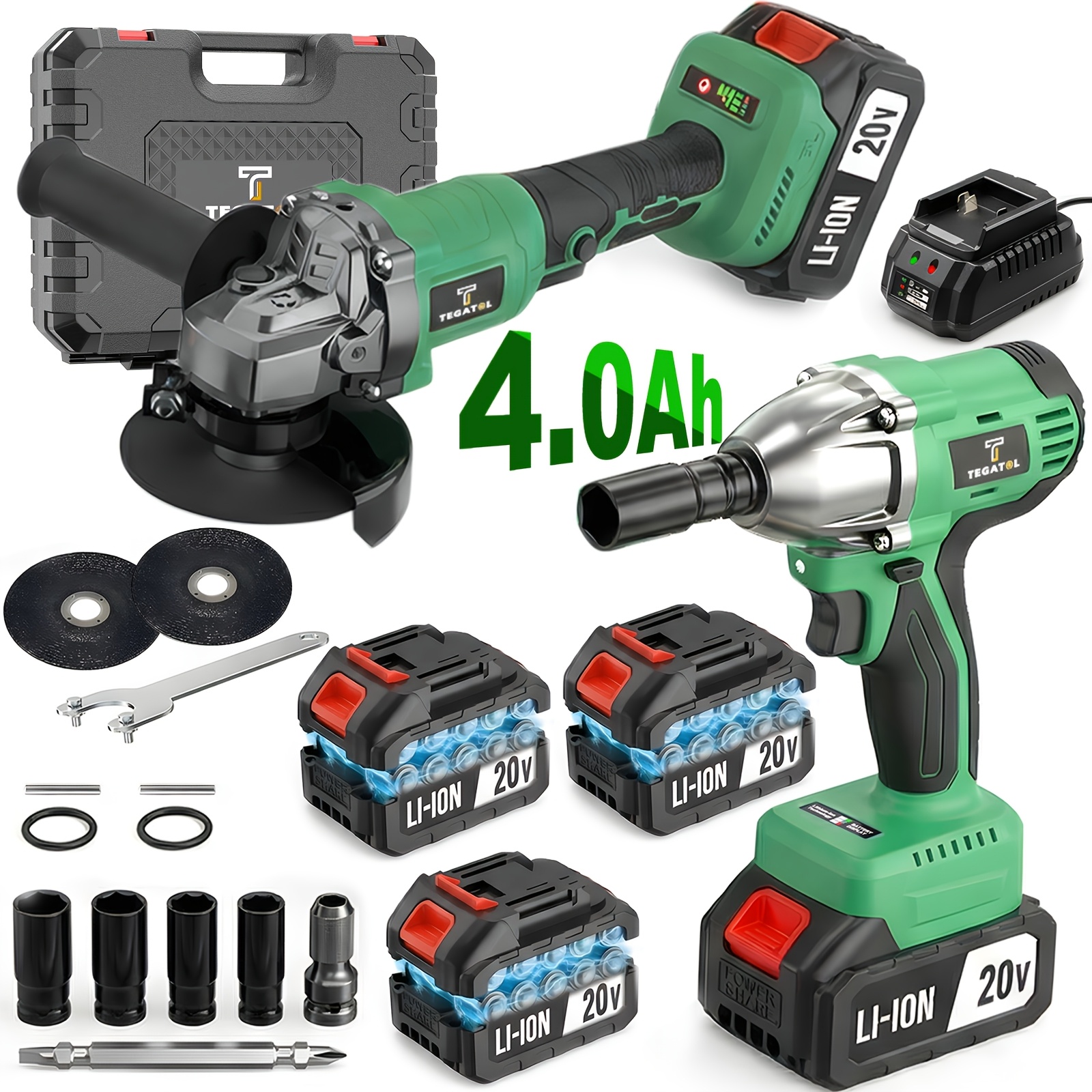 All-in-One 20V Brushless Power Tool Kit For Home - 4 Cordless Tools With 3 Batteries, Impact Wrench & Hammer Drill, Angle Grinder, Electric Drill, Combo For Renovation - Image 4