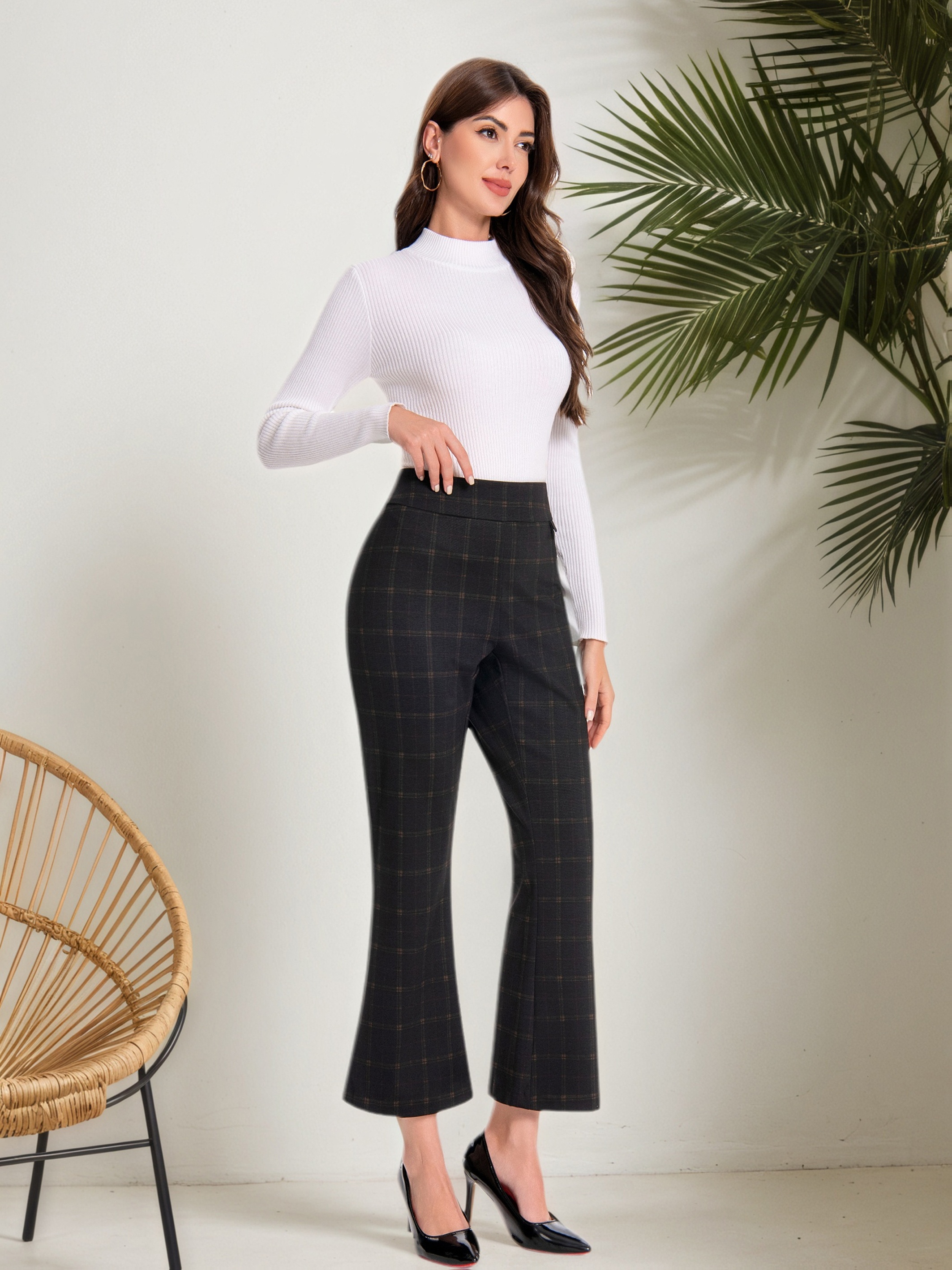 Women Pull On Waistband Bootcut Dress Pants With During Print Ponte Fashion Patten Flare Leg Pant - Image 4