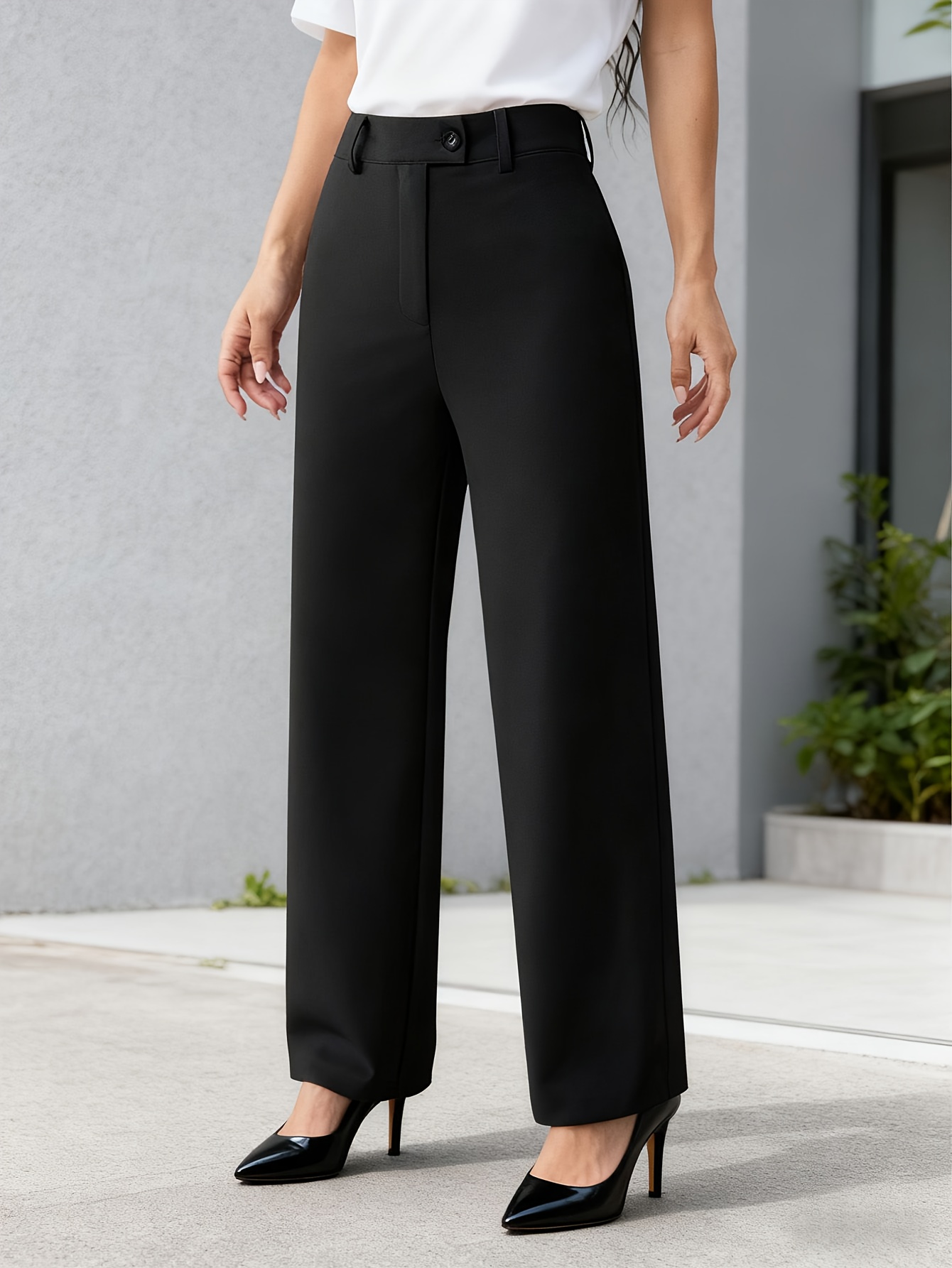High Waisted Drapey Straight Trousers Women Loose Comfort Fit Business Pants for Office, Commute, Daily Wear & Travel | Year-Round Essential - Image 2