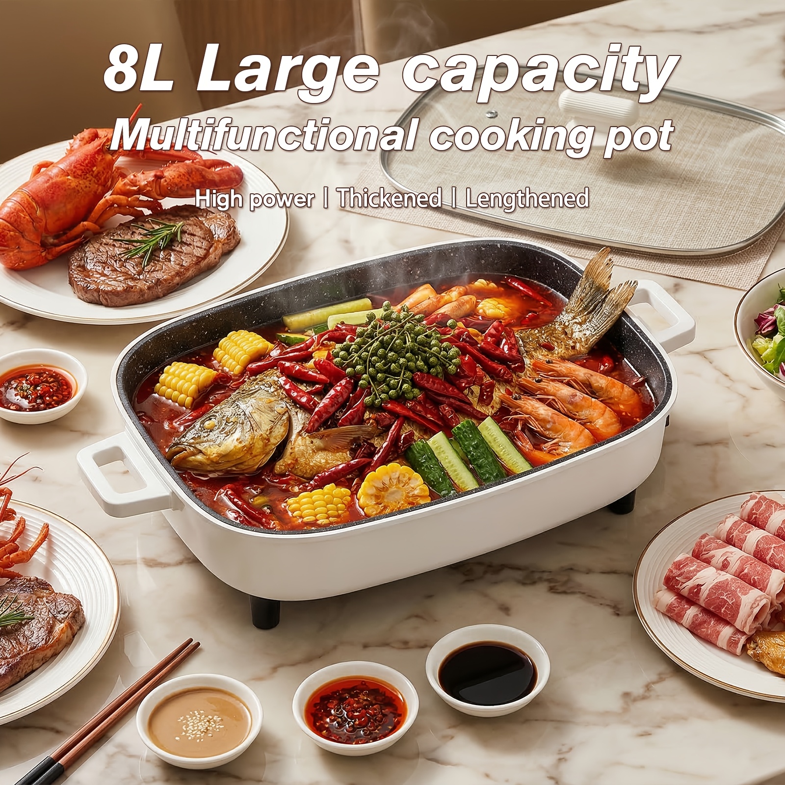 Non-stick Multifunctional Electric Cooking Pot with Aluminum Alloy Inner Pot, Glass Lid And Knob Thermostat. All-in-one for Frying, Grilling, Braising, Stewing And Hot Pot, Serves 2-6 People. Ideal for Home, Parties, Camping And Holiday Gifts. - Image 9