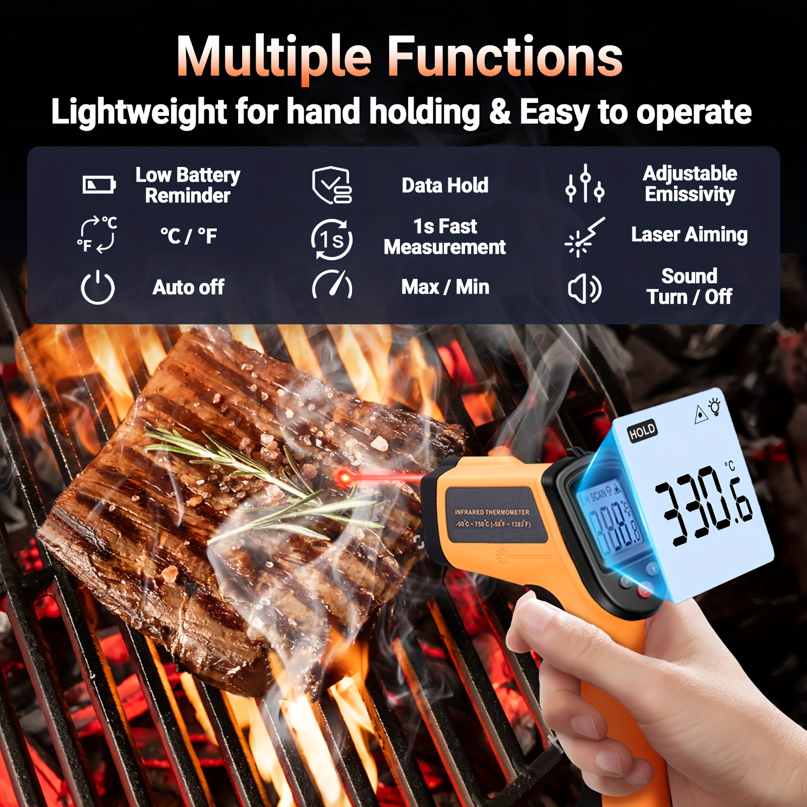 Infrared Thermometer Gun, Non-Contact Surface Thermometer Gun for Pizza Cooking, Ovens, Grills, Frying And Repair(Non-Human) - Image 9