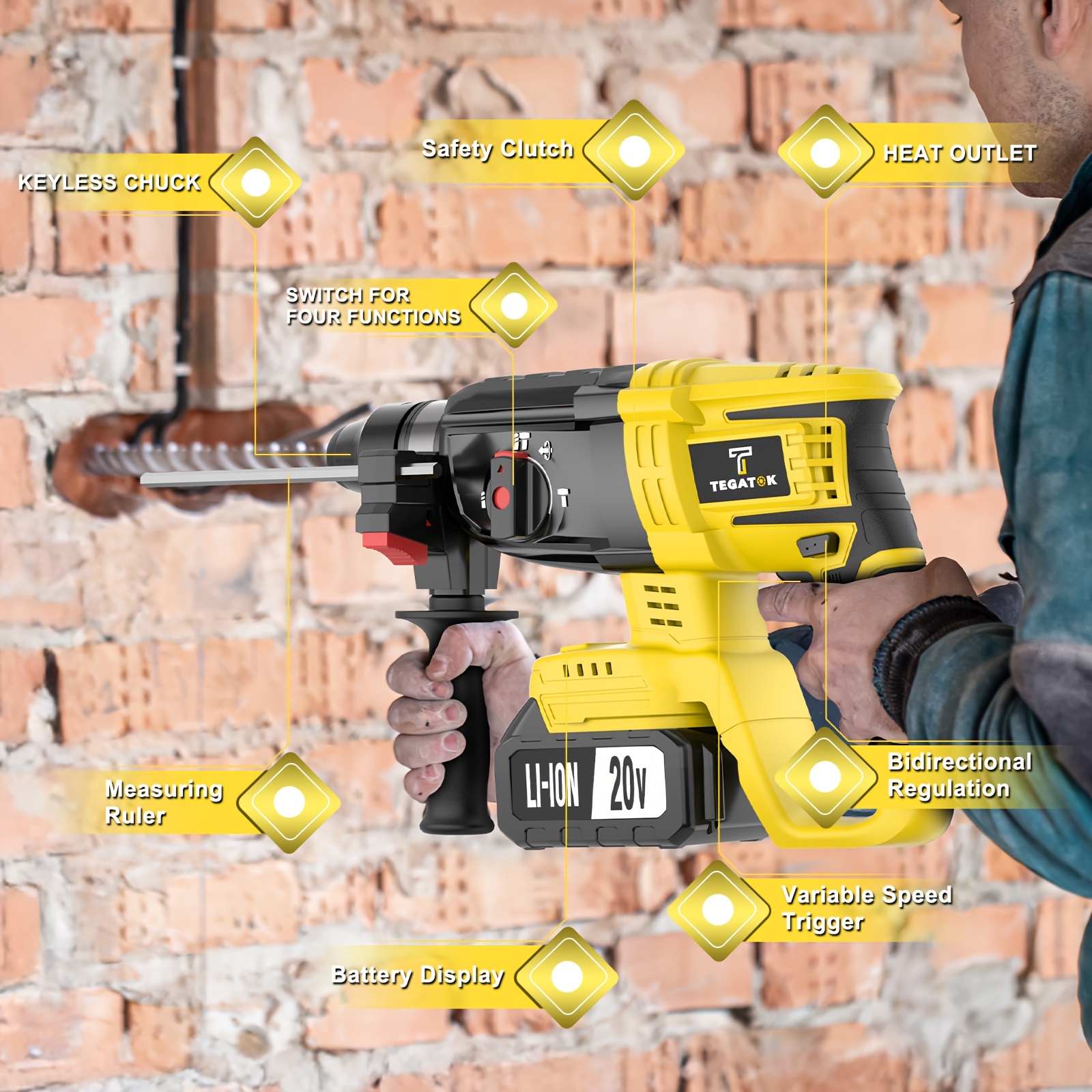 All-in-One 20V Brushless Power Tool Kit For Home - 4 Cordless Tools With 3 Batteries, Impact Wrench & Hammer Drill, Angle Grinder, Electric Drill, Combo For Renovation - Image 5