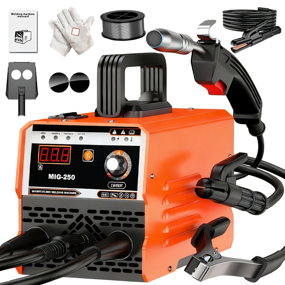MIG-350/MIG-250 3 In 1 Welding Machine, 110V 60Hz 105A Gasless MIG/Stick ARC Welder With Orange Rubber Case, Complete Starter Kit Include Welding Wire, Rods, Mask Gloves, Portable Welder For Beginners Home Industrial Repair - Image 12