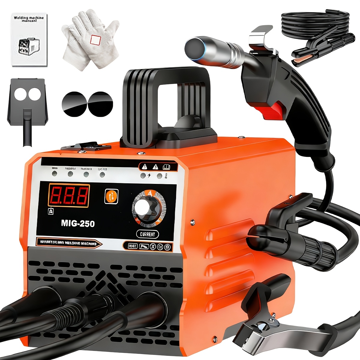 MIG-350/MIG-250 3 In 1 Welding Machine, 110V 60Hz 105A Gasless MIG/Stick ARC Welder With Orange Rubber Case, Complete Starter Kit Include Welding Wire, Rods, Mask Gloves, Portable Welder For Beginners Home Industrial Repair - Image 5