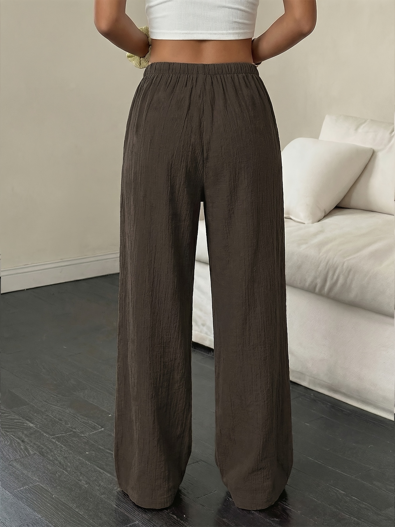 8408 Women'S Linen Palmir Pants Classic Summer Wide Leg Beach Pants with Pockets Casual Solid Color Soft Elastic High Waist Casual Pants Travel Vacation Bottoms Dating Brunch Home Work Streetwear Outer Wear - Image 10
