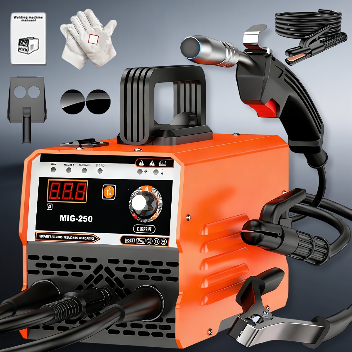 MIG-350/MIG-250 3 In 1 Welding Machine, 110V 60Hz 105A Gasless MIG/Stick ARC Welder With Orange Rubber Case, Complete Starter Kit Include Welding Wire, Rods, Mask Gloves, Portable Welder For Beginners Home Industrial Repair - Image 7