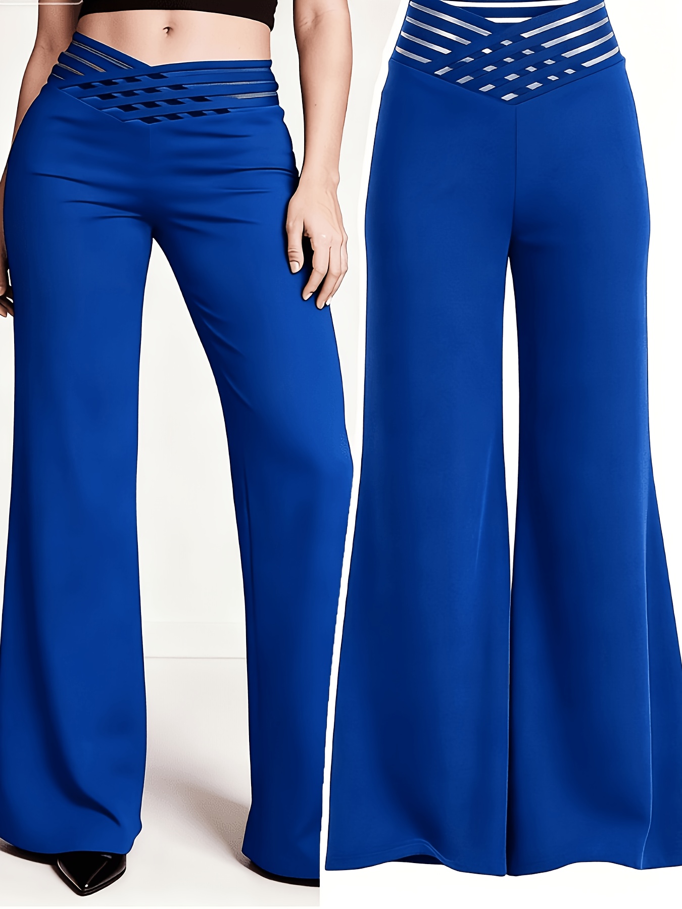 Women'S Cross-Waist Straight Pants with Mesh Design, Suitable for Outings And Dates, These Solid Color Slightly Stretchy Casual Trousers - Image 3