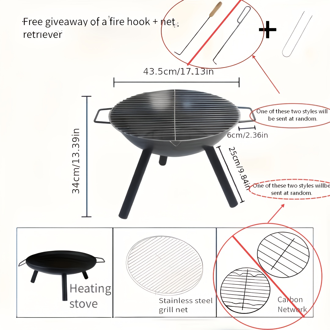 1 Set Foldable Outdoor Camping Fire Pit, Charcoal Stove, Wood-Burning Heater, Portable Design with Carbon Steel Base & Solid Iron Grate, Integrated Handle, Includes Bonus Mesh Net and Fire Hook – Ideal for Camping, Heating, and Multi-Scene Use - Image 4