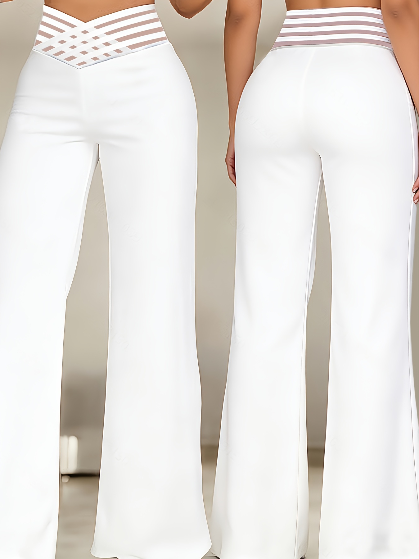 Women'S Cross-Waist Straight Pants with Mesh Design, Suitable for Outings And Dates, These Solid Color Slightly Stretchy Casual Trousers