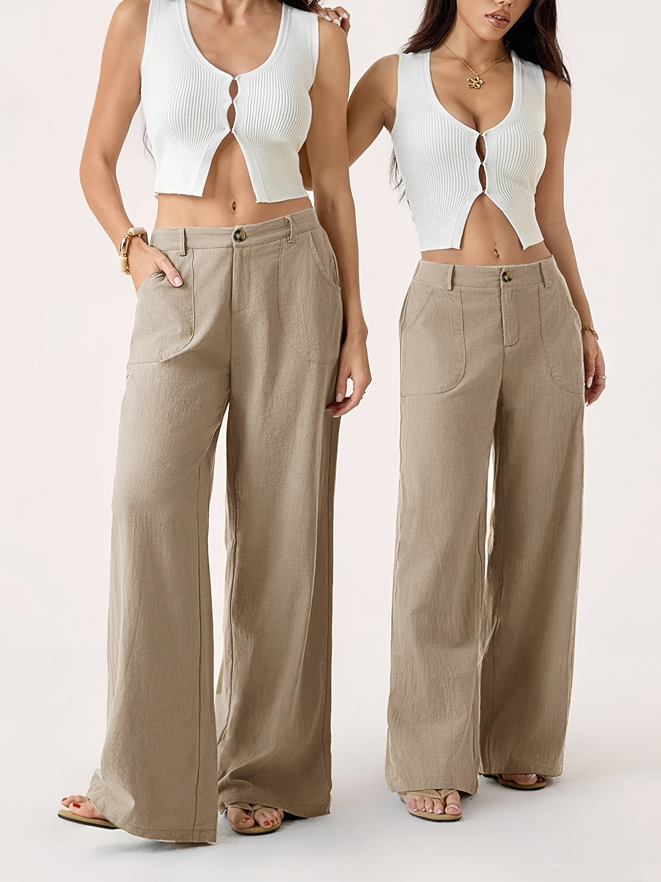 Linen Wide Leg Pants Women's High Waisted Summer Trousers, French Vintage Breathable Loose Casual Pants for Vacation - Image 10