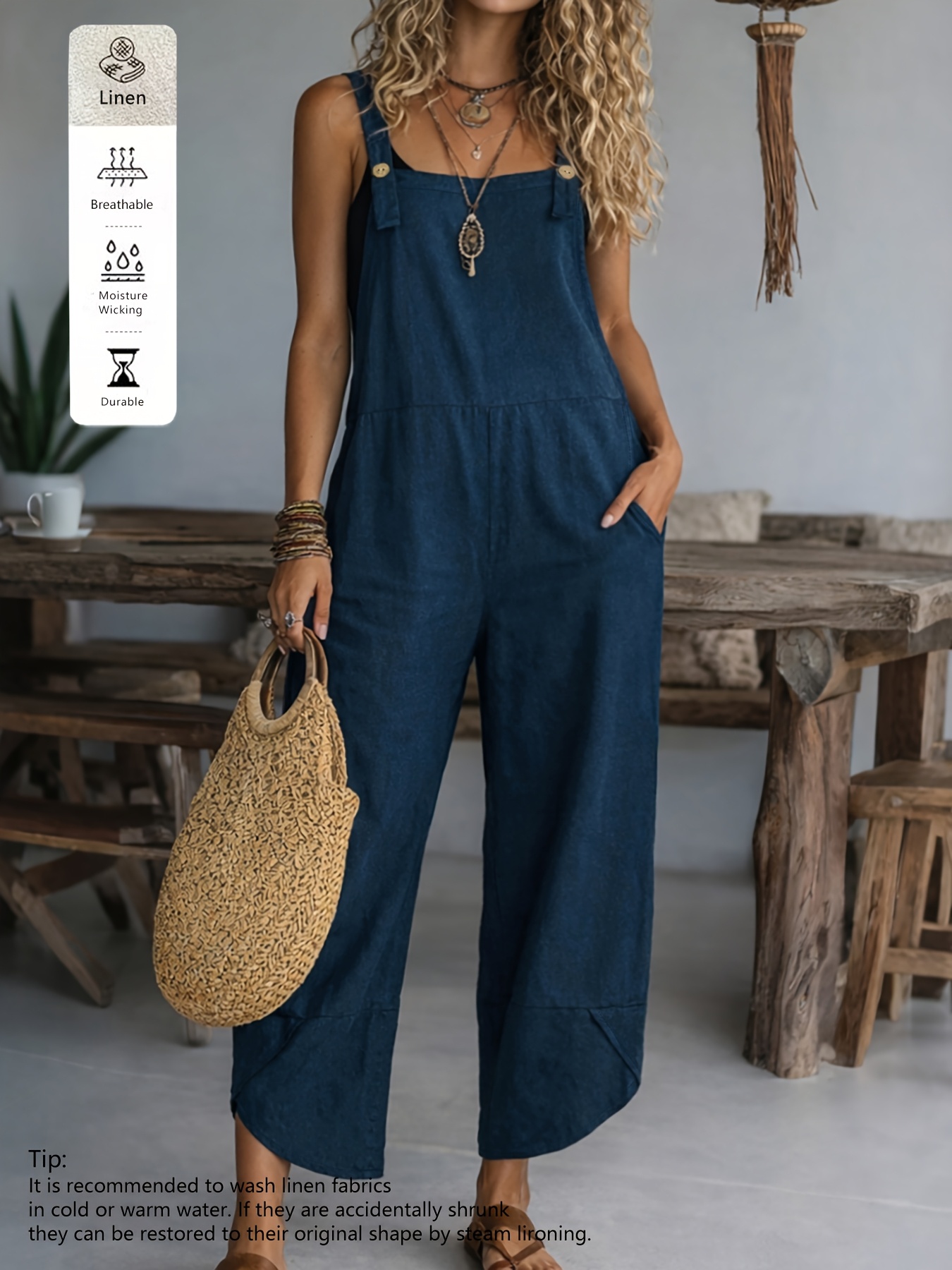 Women's Casual Fashion Solid Color Loose Wide-Leg Overalls - Image 3