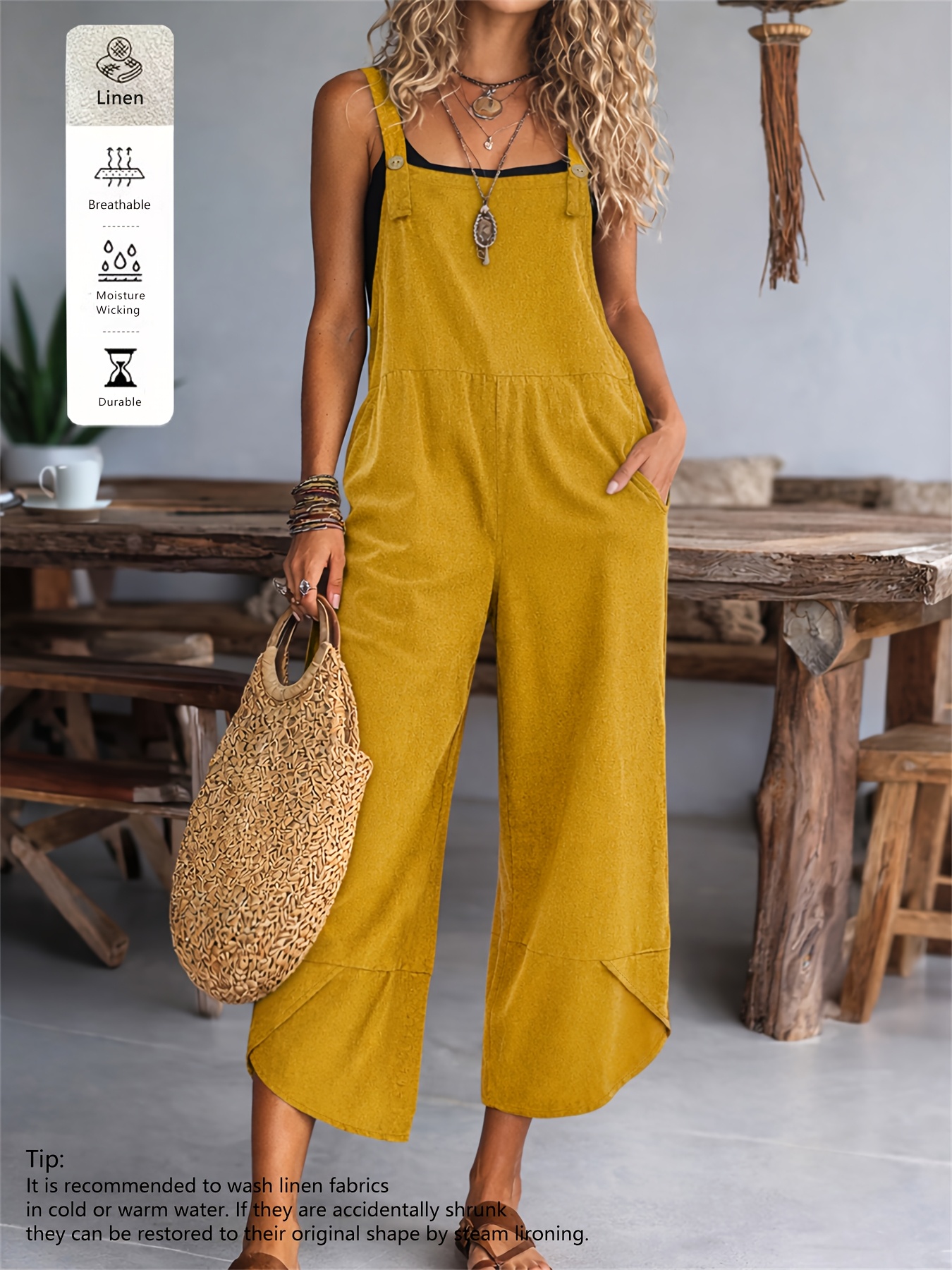 Women's Casual Fashion Solid Color Loose Wide-Leg Overalls - Image 4