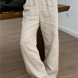 2026 Spring/Summer New Vacation Style Women's High-Waisted Pants / Business Casual Vacation Wide-Leg Pants, Loose Fit Summer New Linen LL168
