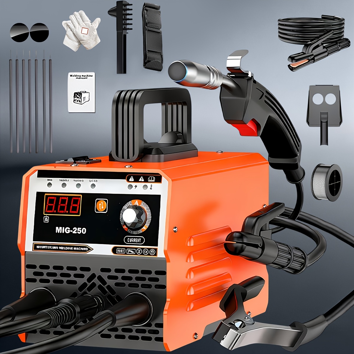MIG-350/MIG-250 3 In 1 Welding Machine, 110V 60Hz 105A Gasless MIG/Stick ARC Welder With Orange Rubber Case, Complete Starter Kit Include Welding Wire, Rods, Mask Gloves, Portable Welder For Beginners Home Industrial Repair - Image 6