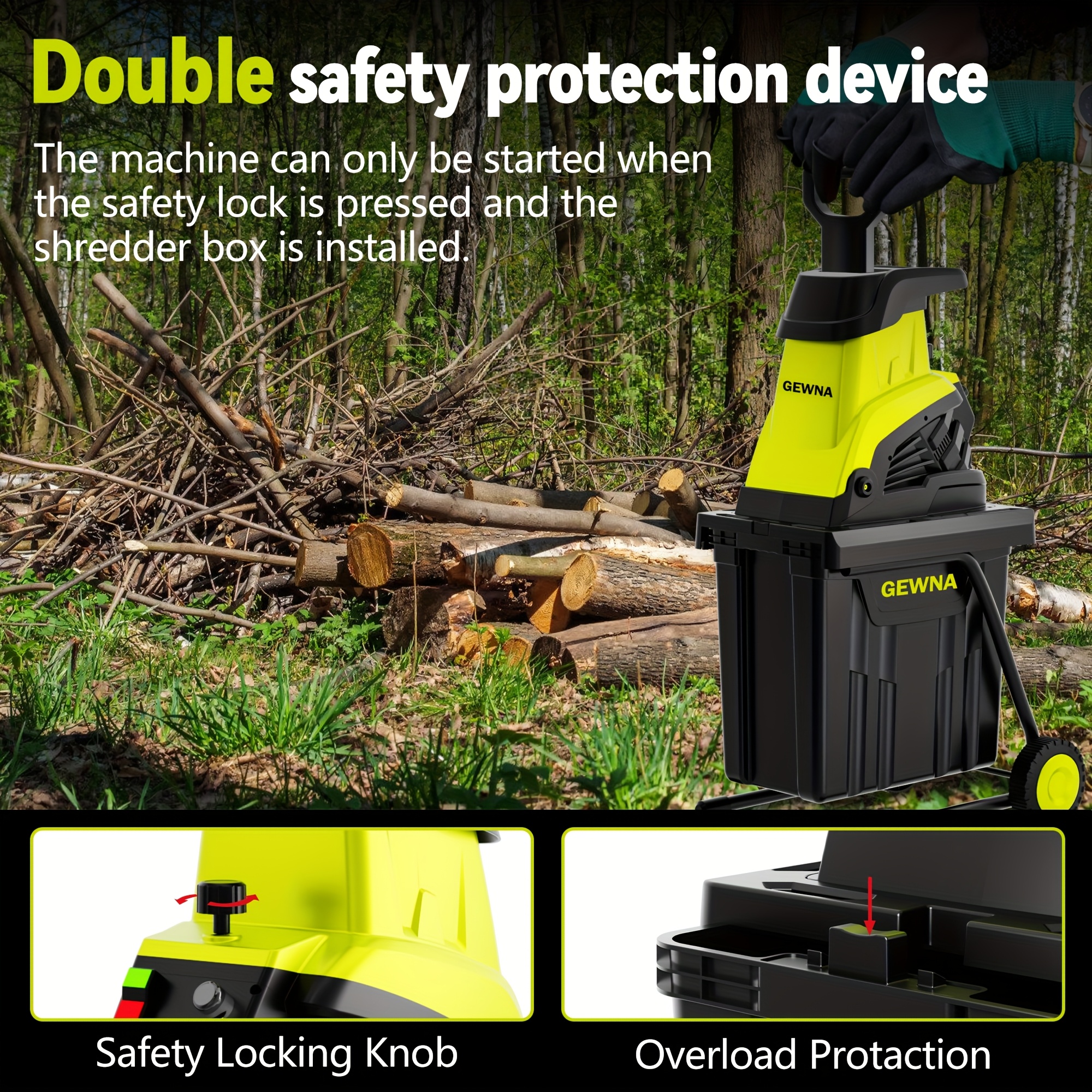 Wood Chipper, 1800W High Power Garden Branch Shredder, 15-Amp Electric Brushless Wood Chipper, Garden Tools With 10 Gallon Collecting Bin, Easy To Clean For Branches, Leaves And Yard Cleanup, Fathers Day Gift - Image 10