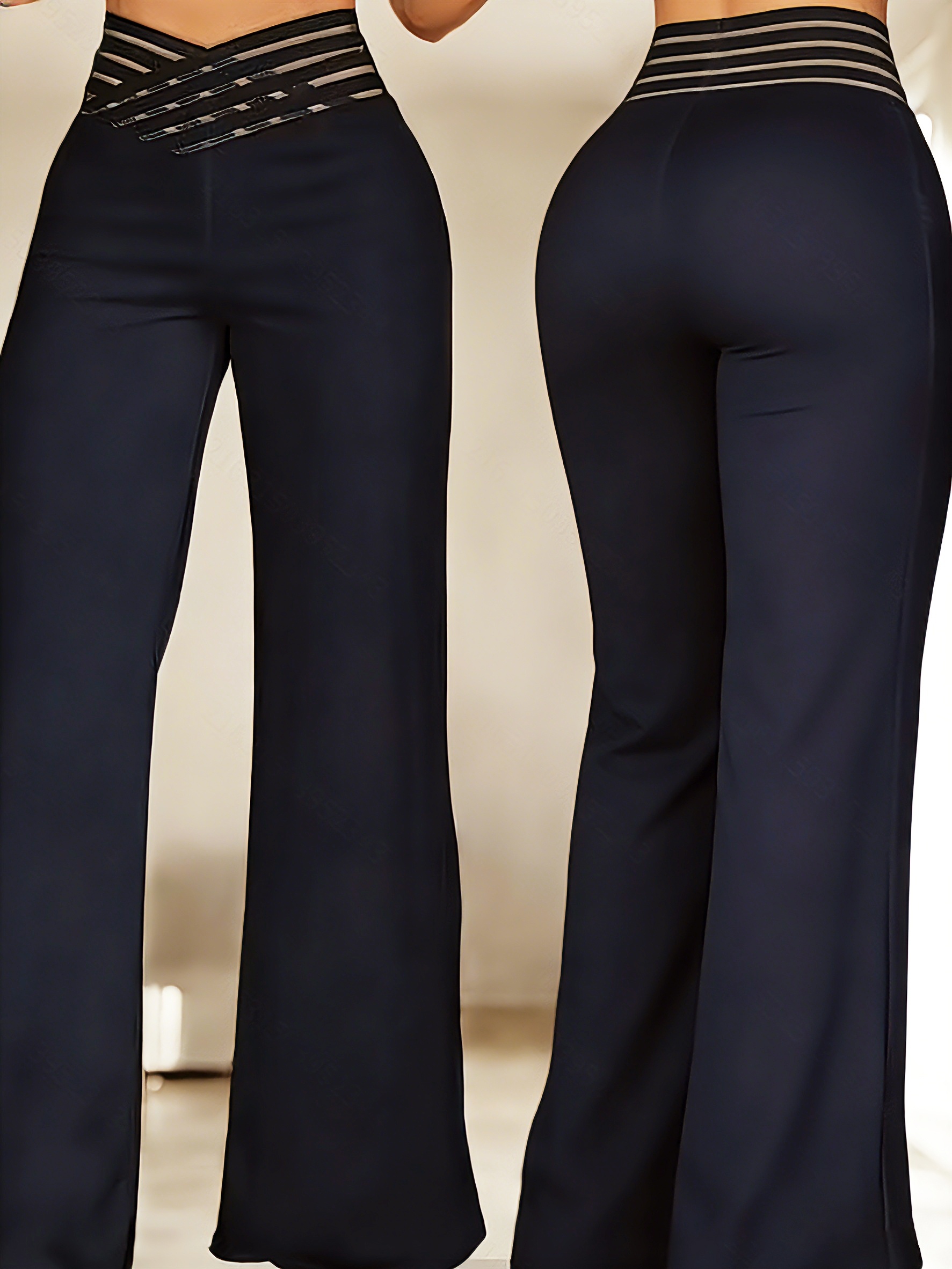 Women'S Cross-Waist Straight Pants with Mesh Design, Suitable for Outings And Dates, These Solid Color Slightly Stretchy Casual Trousers - Image 10