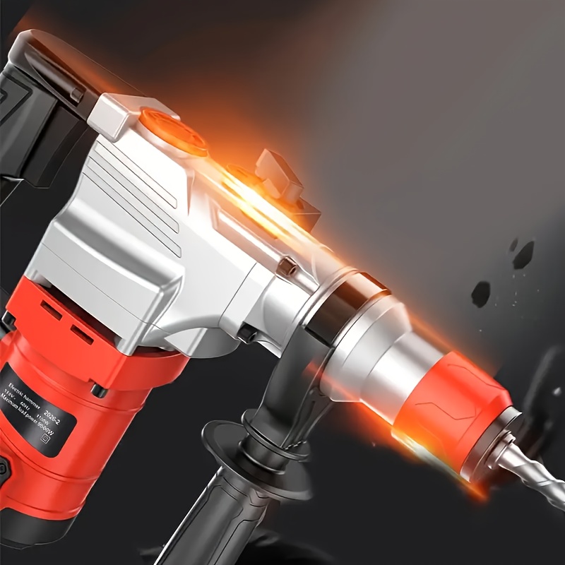 110V Heavy Duty Electric Hammer Drill Wired Electric Drill Industrial Grade Wall Removal Tool, Multi-Function Electric Hammer Impact Drill Rotary Hammer Drill for Concrete - Including Drill Chuck, Drill Bit, Flat Chisel, Pointed Chisel