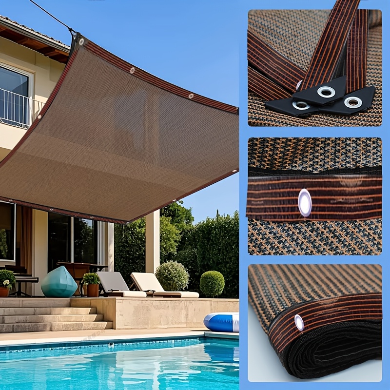 Shade Cloth, 90% Sunshade Rate Gardening Sunscreen Net, with Buckle Mesh Tarpaulin, Suitable for Plant Cover/Patio Sunshade/Garden Pergola/Greenhouse/Carport Kennel, Coffee Brown, 1pc - Image 3