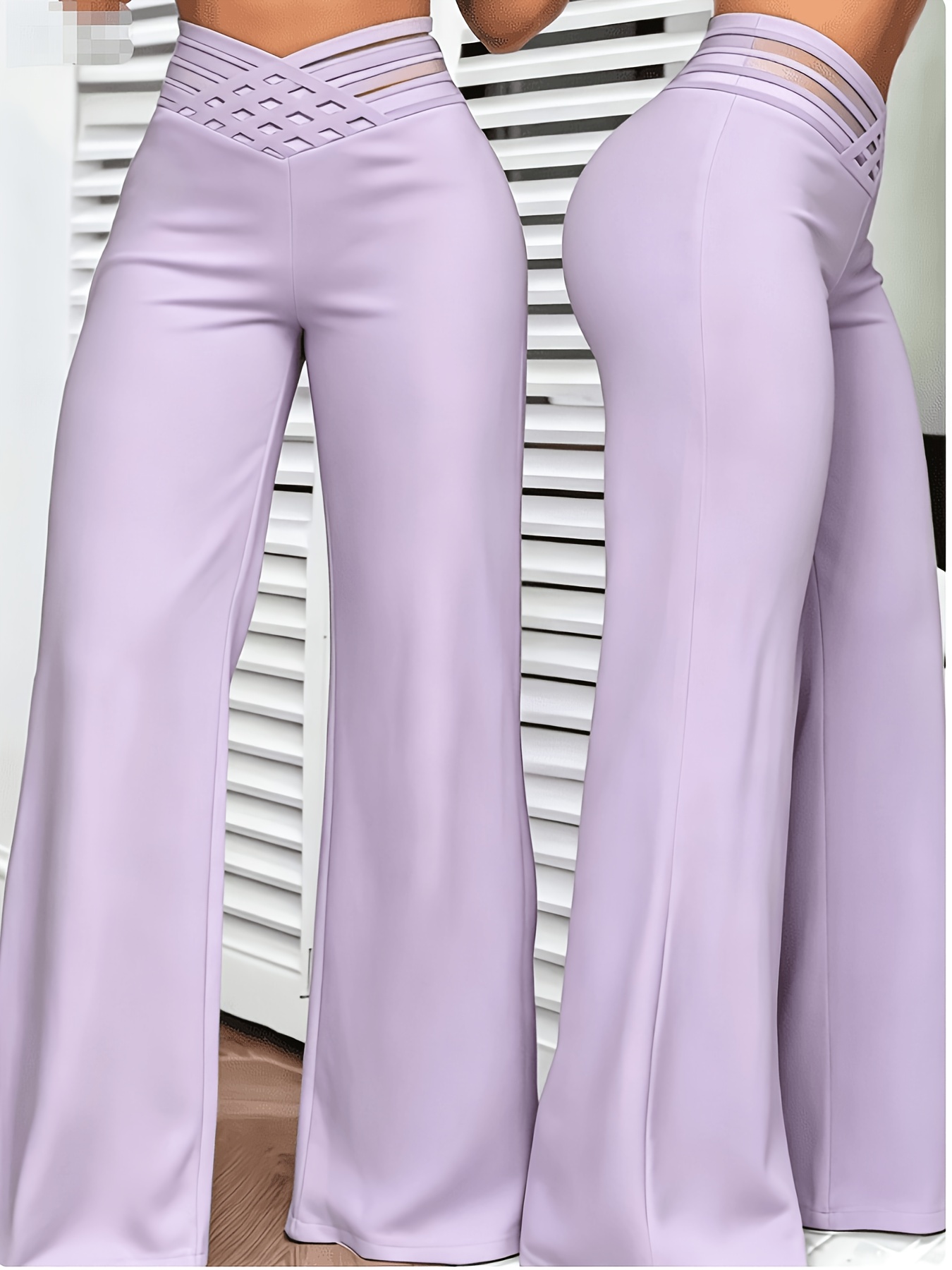 Women'S Cross-Waist Straight Pants with Mesh Design, Suitable for Outings And Dates, These Solid Color Slightly Stretchy Casual Trousers - Image 8