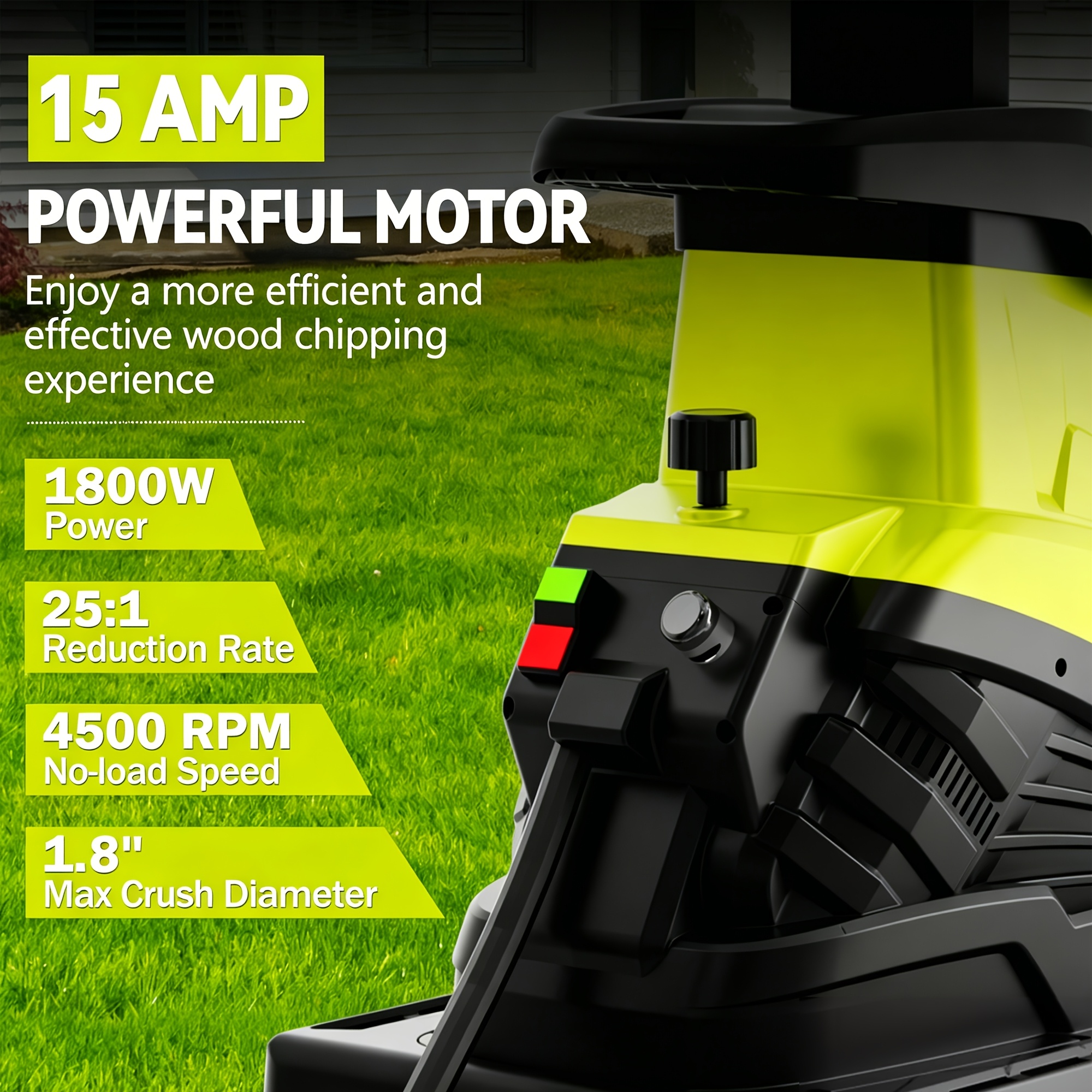 Wood Chipper, 1800W High Power Garden Branch Shredder, 15-Amp Electric Brushless Wood Chipper, Garden Tools With 10 Gallon Collecting Bin, Easy To Clean For Branches, Leaves And Yard Cleanup, Fathers Day Gift - Image 7
