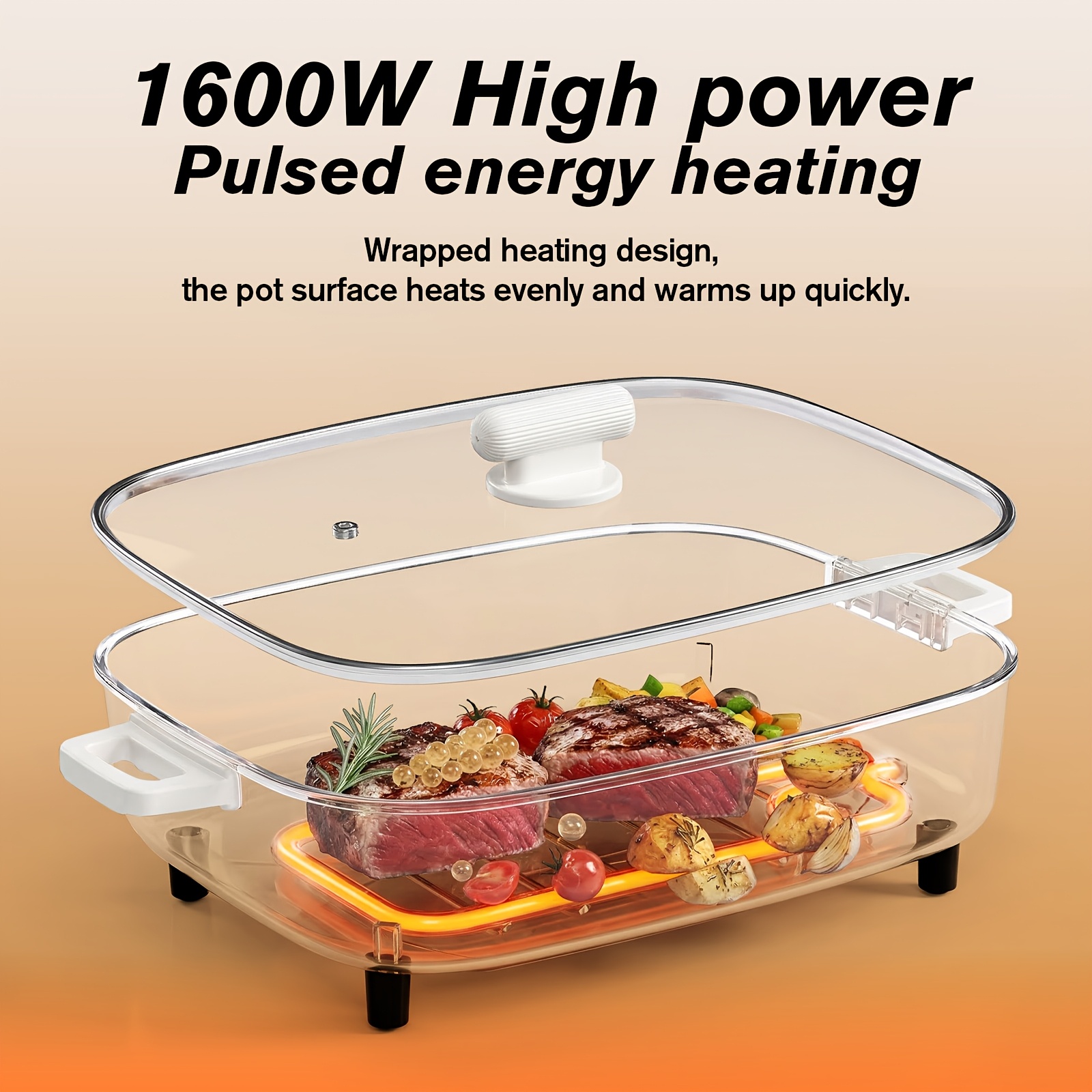 Non-stick Multifunctional Electric Cooking Pot with Aluminum Alloy Inner Pot, Glass Lid And Knob Thermostat. All-in-one for Frying, Grilling, Braising, Stewing And Hot Pot, Serves 2-6 People. Ideal for Home, Parties, Camping And Holiday Gifts. - Image 2