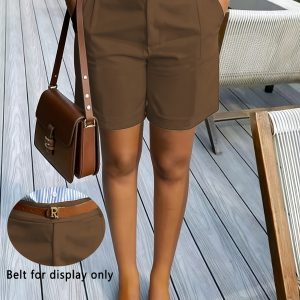 Women'S Solid Color Commuter Casual Elegant Shorts (Belt-Free)