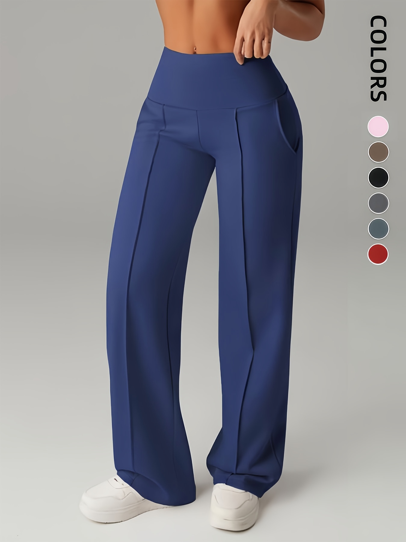 Women'S Leggings, 1pc Straight Wide-Leg Pants, Athletic Quick-Dry Yoga Pants with Pockets, Commuter-Friendly Yoga Trousers, Stretch Athletic Pants High-Waist Leggings, Slight Flared Skinny Pants - Image 9